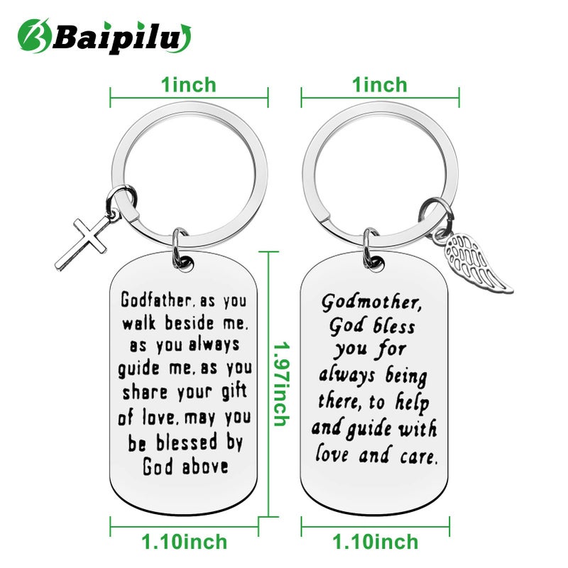 Baipilu Godparent Gifts from Godchild Godmother Keychain Godfather Keychain Christening Gift for Godmother Godfather Baptism Jewelry Present for Godparent (2 Pack) First Communion Present - Image 2